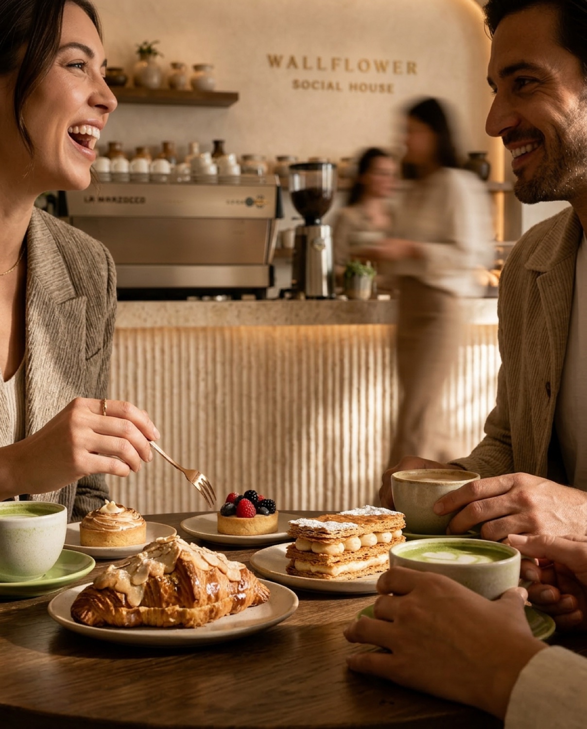 Pastries and matcha over brunch