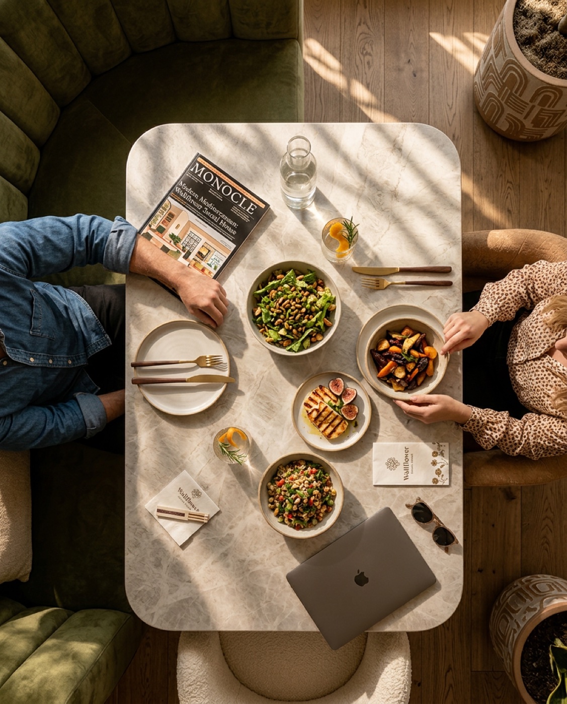 Grain bowls and good things, from above